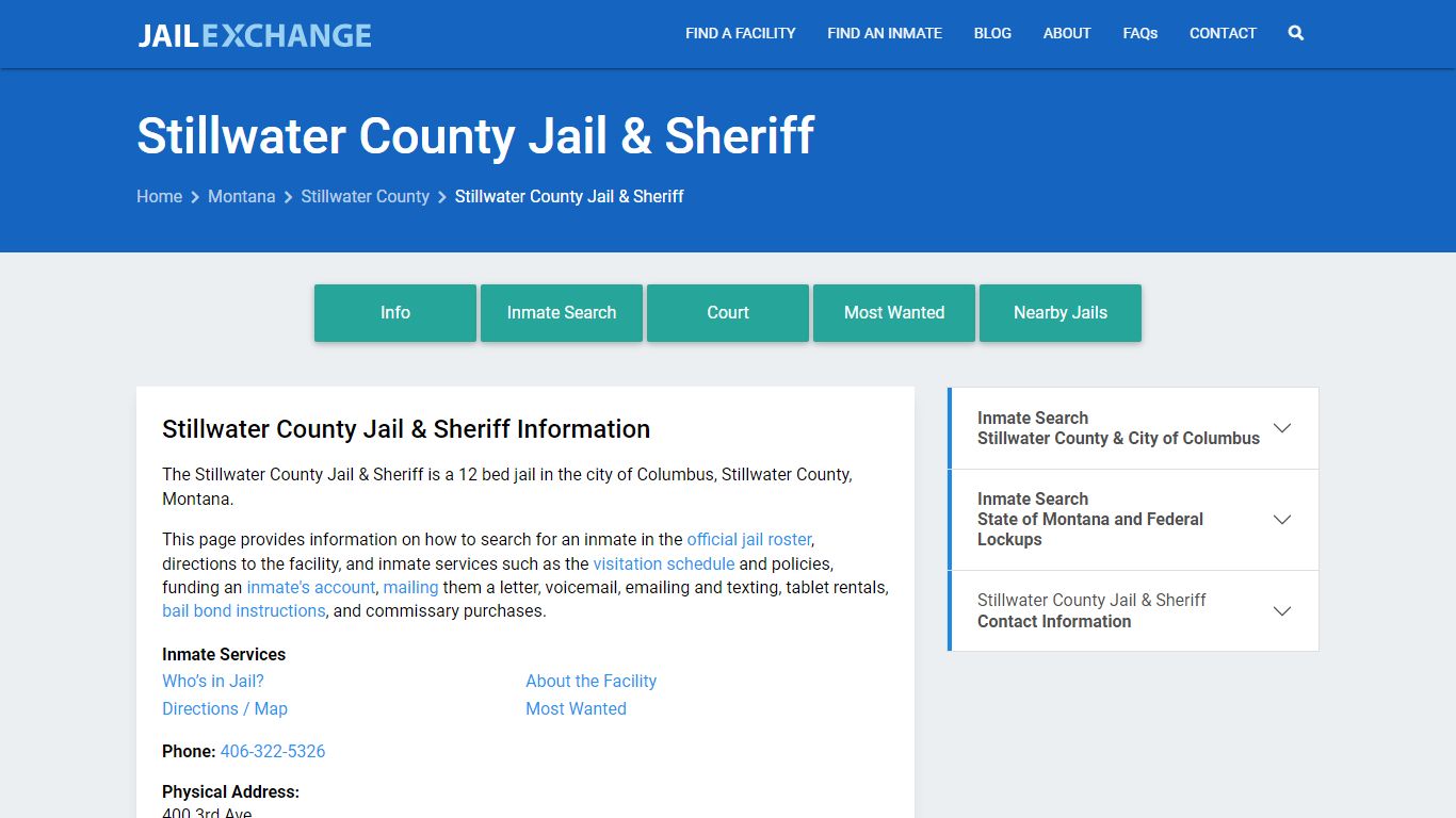 Stillwater County Jail & Sheriff, MT Inmate Search, Information