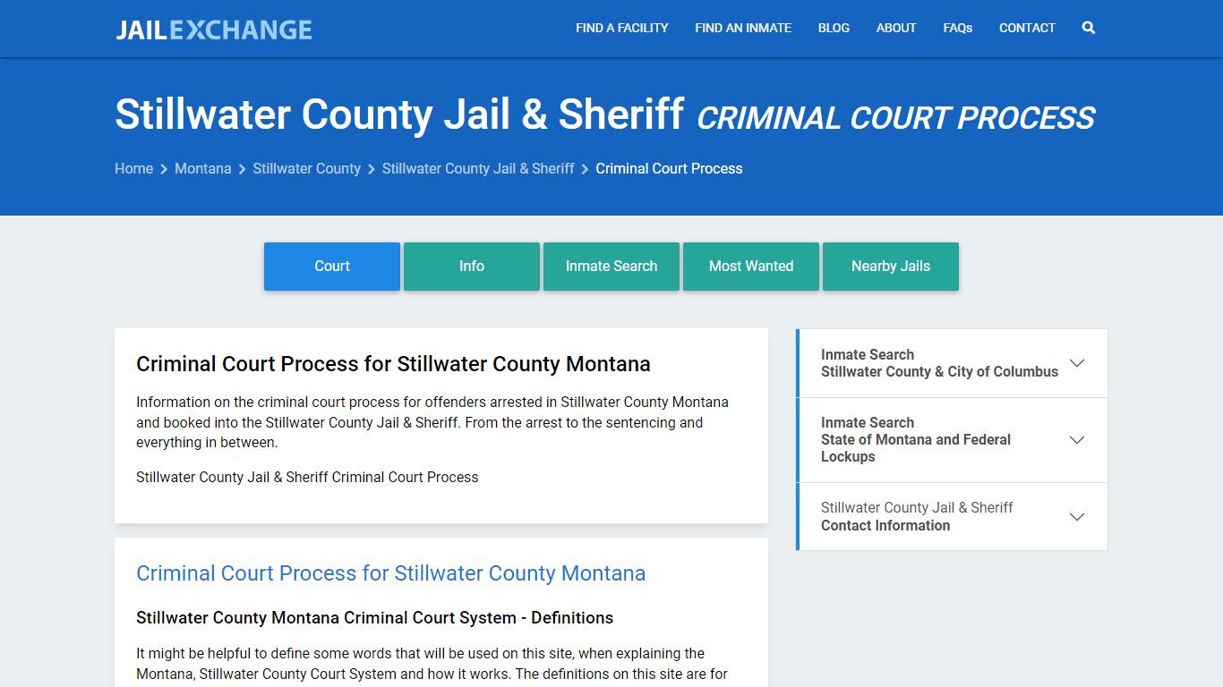 Stillwater County Jail & Sheriff Criminal Court Process